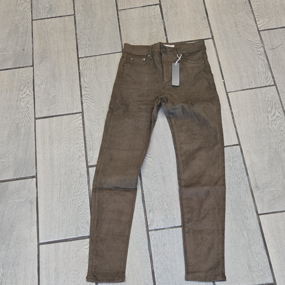 Tractr Faux Leather Skinny Pants Olive Brown‎ 4/27 Style 93288-UJYB NEW